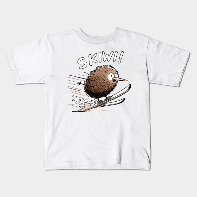 Brown Skiwi Kiwi Bird Kids T-Shirt by DoodleDashDesigns